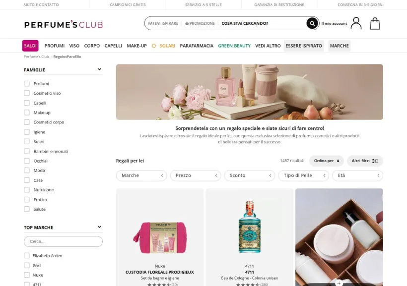 Schermata della pagina offerta di Perfume's Club