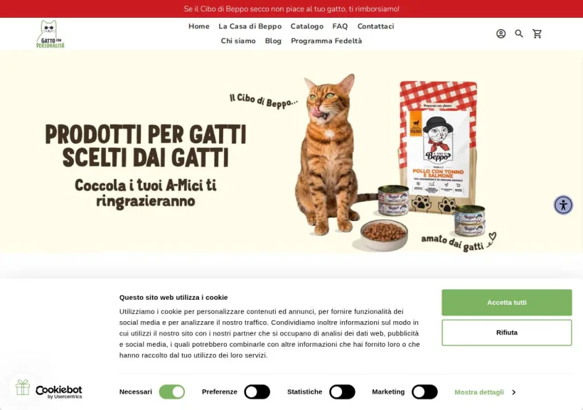 Schermata della pagina offerta di Gatto con Personalità