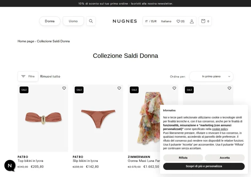 Schermata della pagina offerta di Nugnes