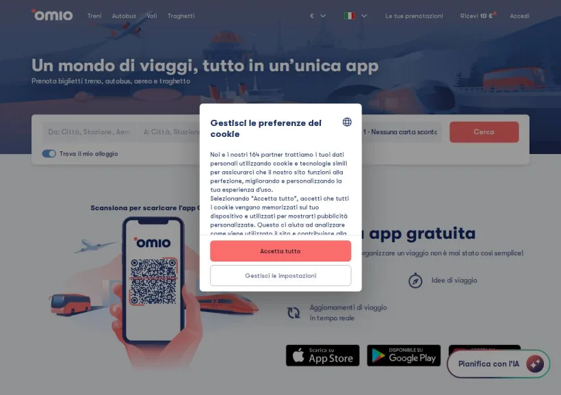Schermata della pagina offerta di Omio