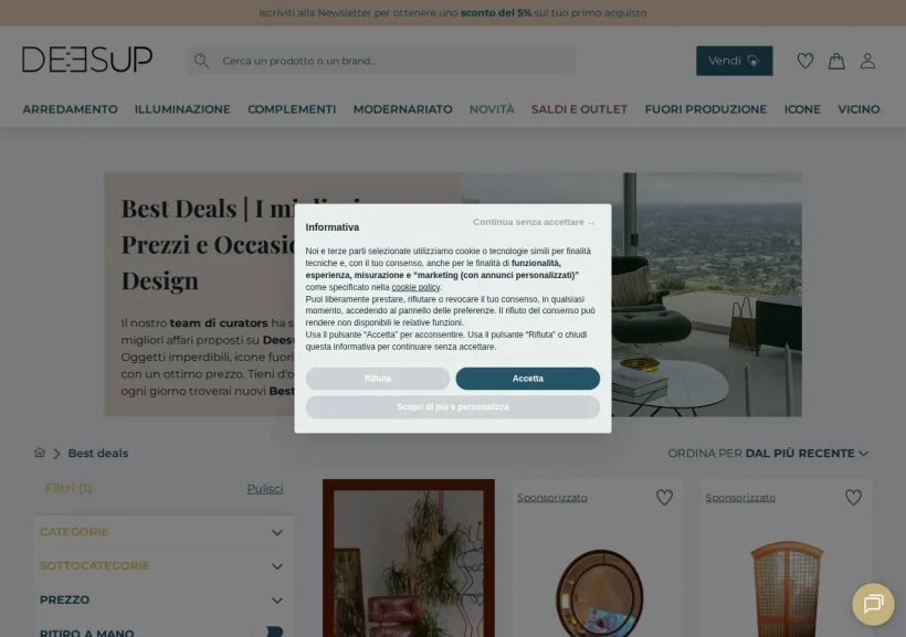 Schermata della pagina offerta di Deesup