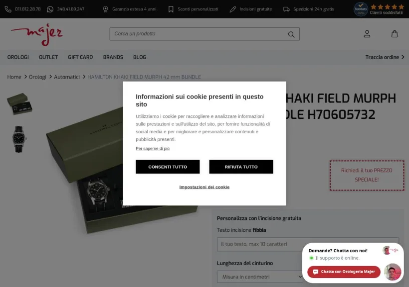 Schermata della pagina offerta di Orologeria Majer