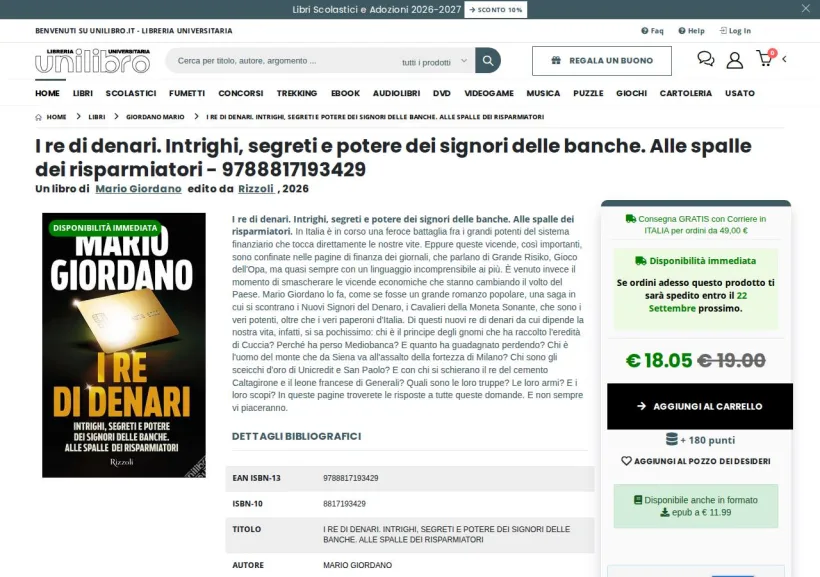 Schermata della pagina offerta di Unilibro