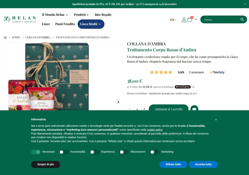 Schermata della pagina offerta di Helan