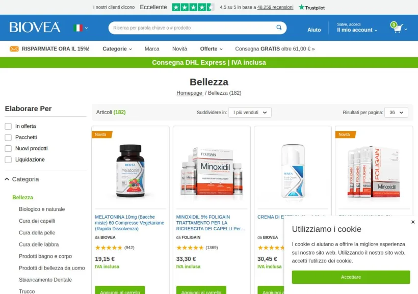 Schermata della pagina offerta di Biovea
