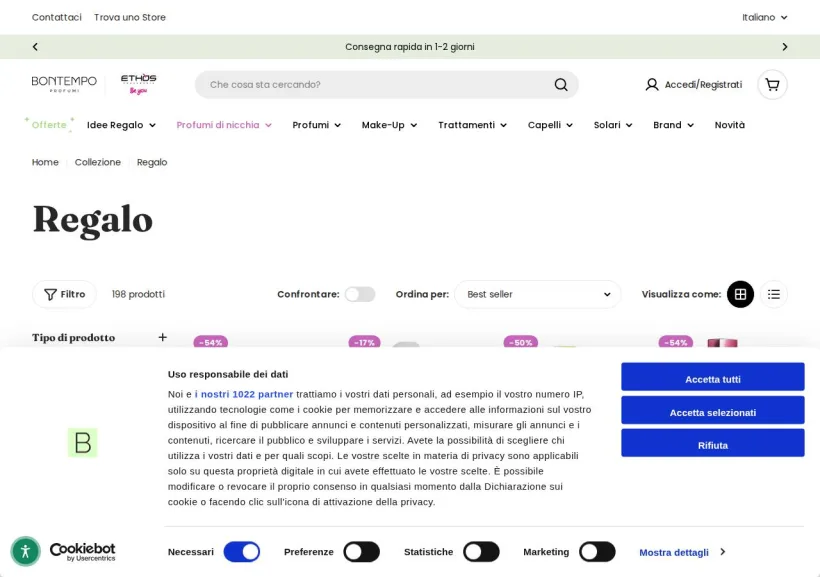 Schermata della pagina offerta di Bontempo Profumi