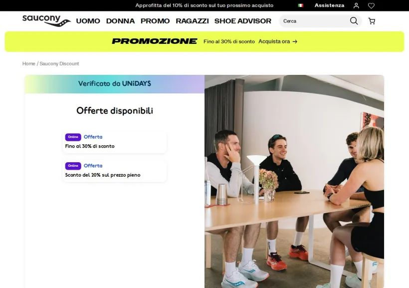 Schermata della pagina offerta di Saucony