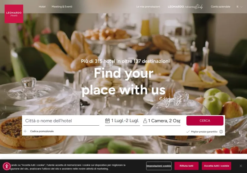 Schermata della pagina offerta di Leonardo Hotels