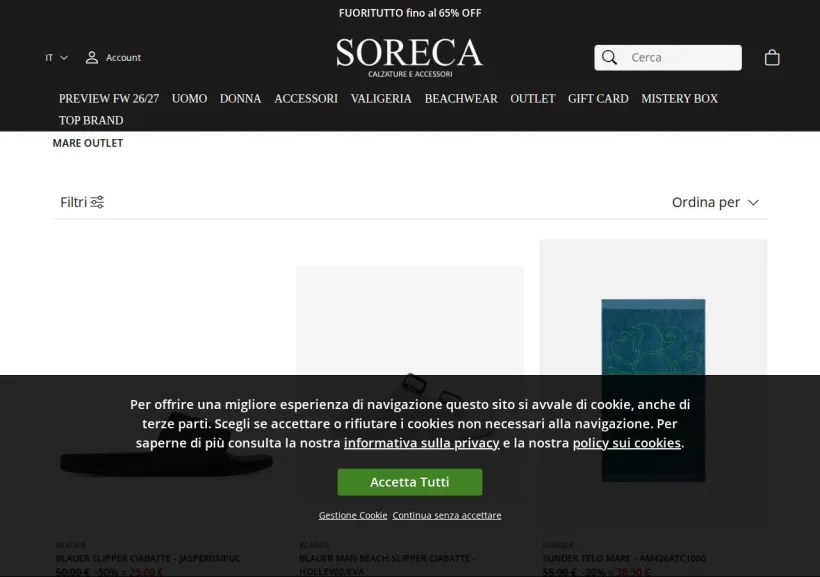 Schermata della pagina offerta di Soreca