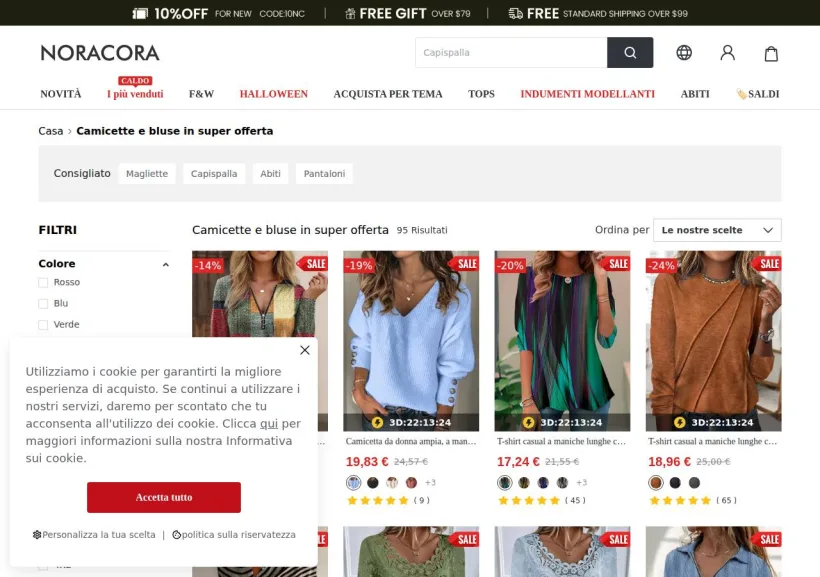 Schermata della pagina offerta di Noracora