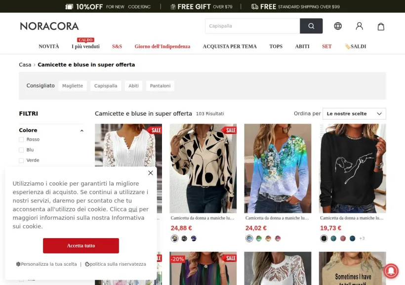 Schermata della pagina offerta di Noracora