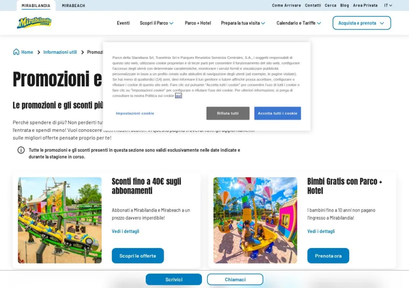 Schermata della pagina offerta di Mirabilandia