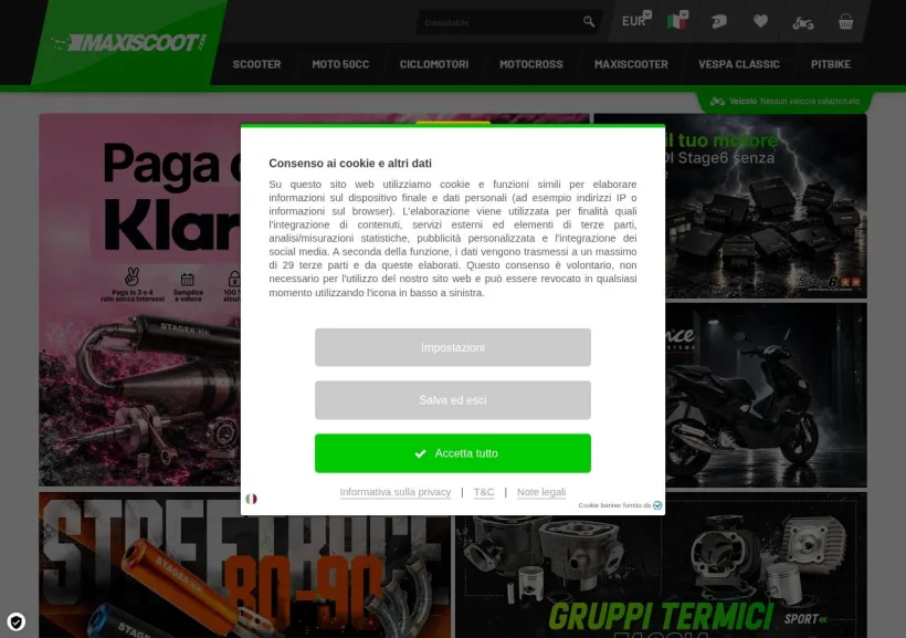 Schermata della pagina offerta di Maxiscoot