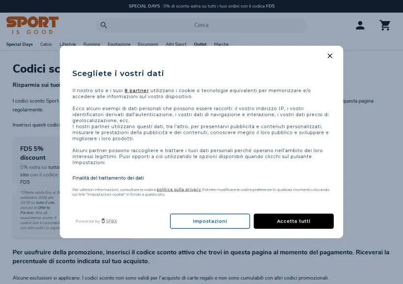 Schermata della pagina offerta di Sport is good