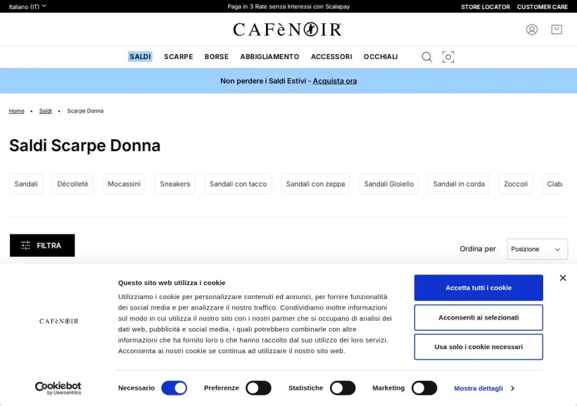 Schermata della pagina offerta di CafèNoir 