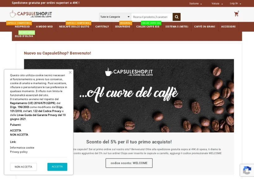 Schermata della pagina offerta di Capsule Shop