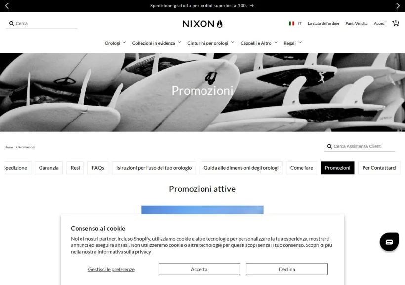 Schermata della pagina offerta di Nixon