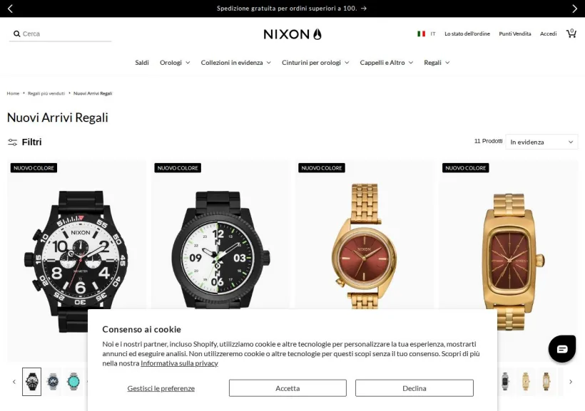 Schermata della pagina offerta di Nixon