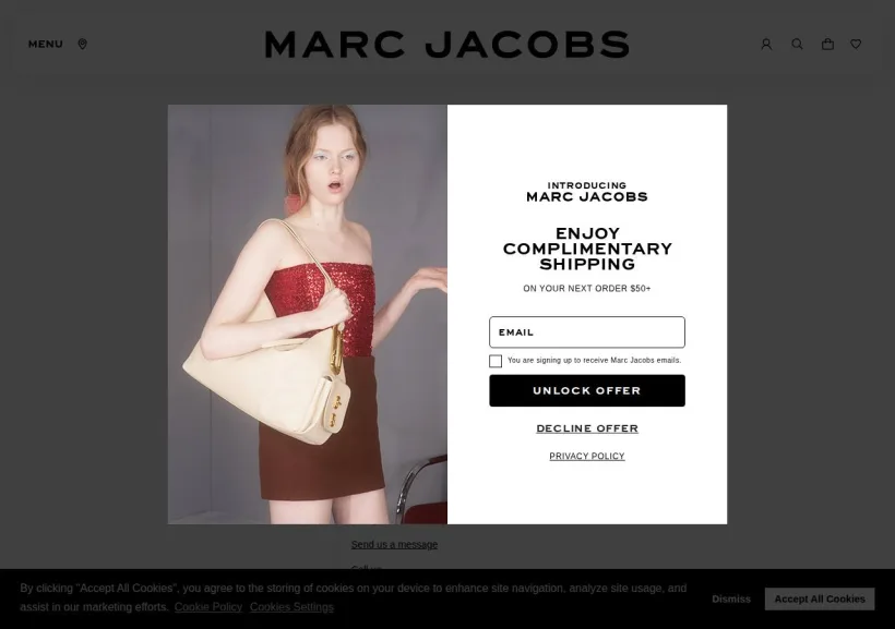 Schermata della pagina offerta di Marc Jacobs