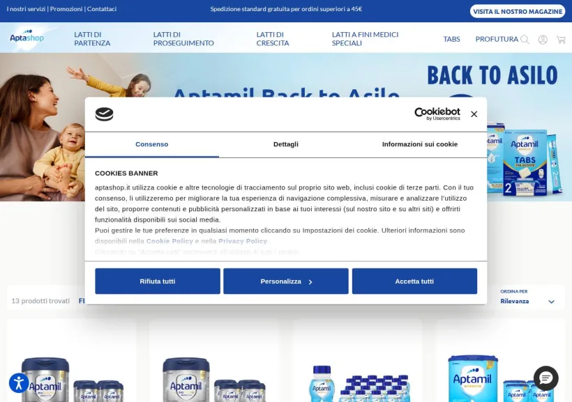 Schermata della pagina offerta di Apta Shop