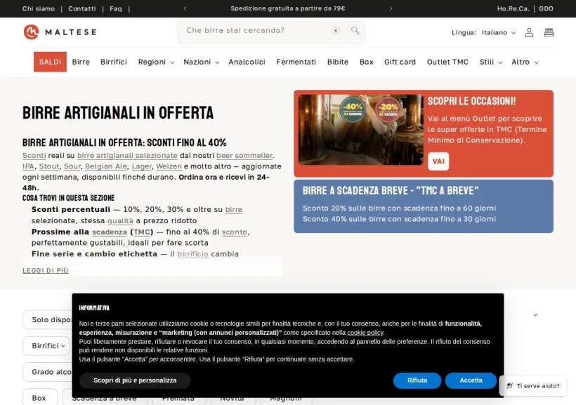Schermata della pagina offerta di Maltese