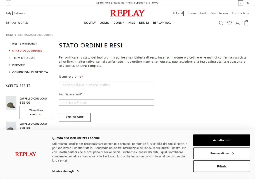 Schermata della pagina offerta di Replay