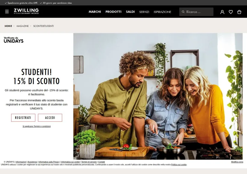 Schermata della pagina offerta di Zwilling