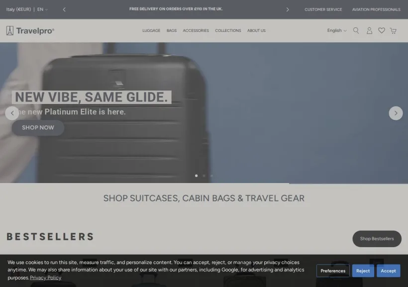 Schermata della pagina offerta di Travelpro
