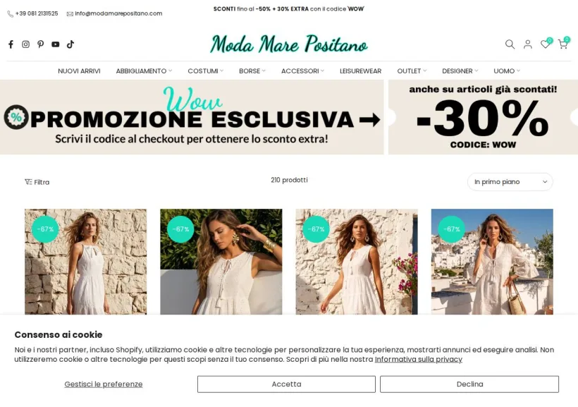 Schermata della pagina offerta di Moda Mare Positano