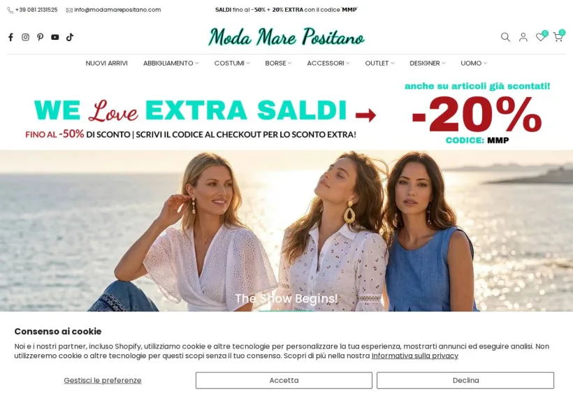 Schermata della pagina offerta di Moda Mare Positano