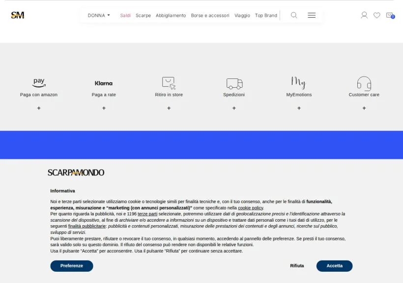 Schermata della pagina offerta di Scarpamondo