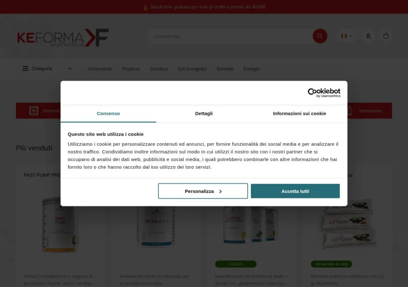 Schermata della pagina offerta di KEFORMA Sport Nutrition