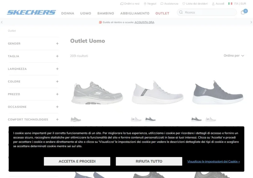 Schermata della pagina offerta di Skechers