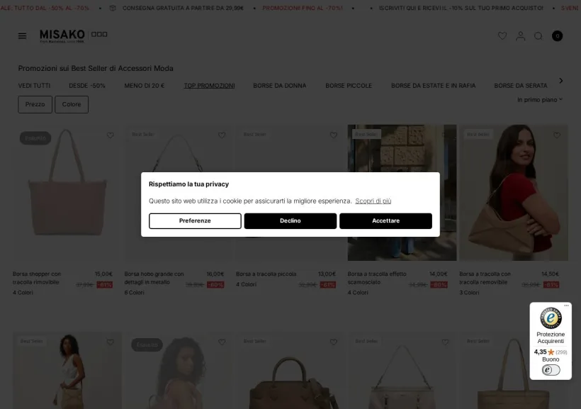 Schermata della pagina offerta di Misako