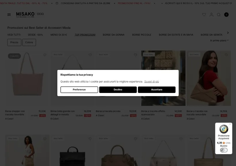 Schermata della pagina offerta di Misako