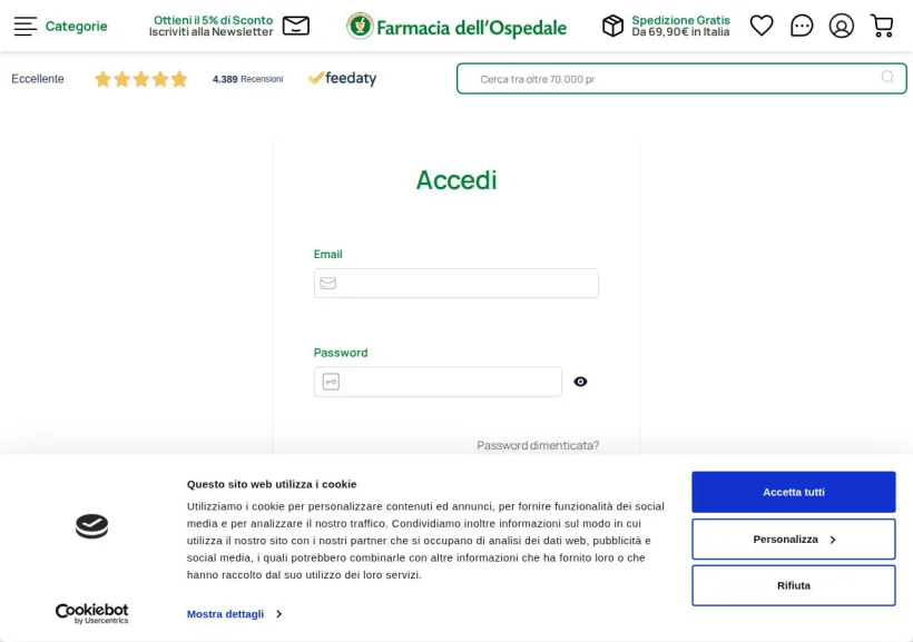 Schermata della pagina offerta di Farmacia dell'Ospedale