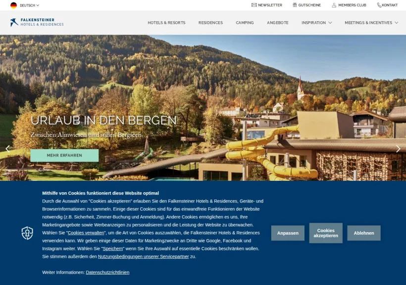 Schermata della pagina offerta di Falkensteiner
