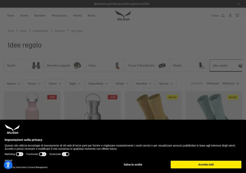 Schermata della pagina offerta di Salewa