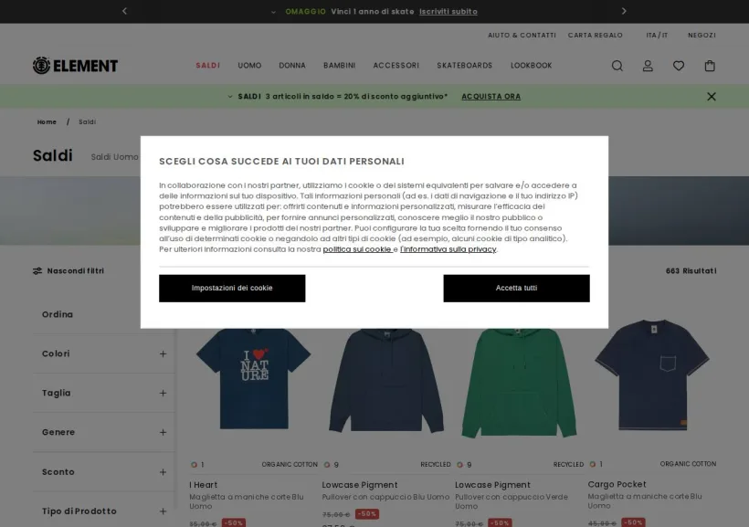Schermata della pagina offerta di Element