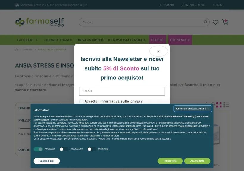 Schermata della pagina offerta di Farmaself