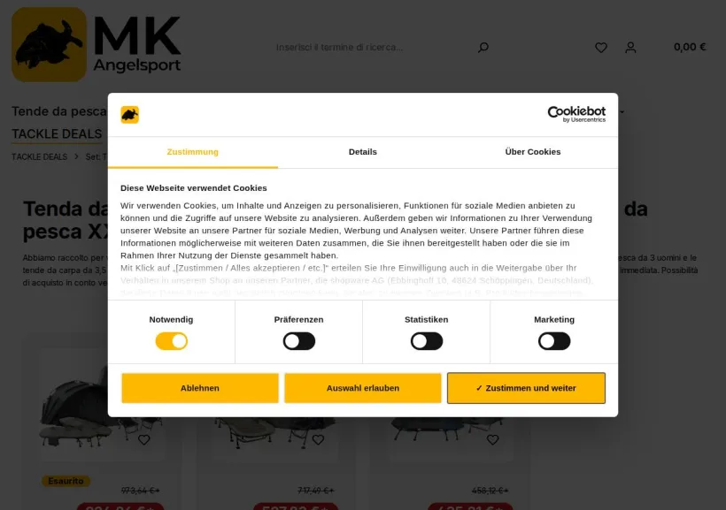 Schermata della pagina offerta di MK Pesca