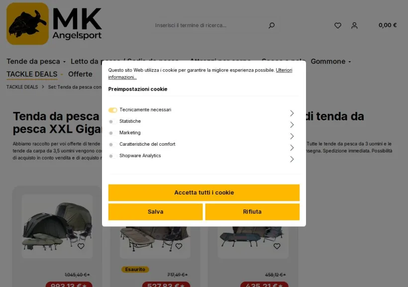 Schermata della pagina offerta di MK Pesca