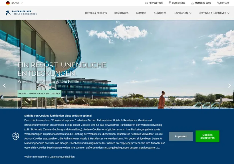 Schermata della pagina offerta di Falkensteiner