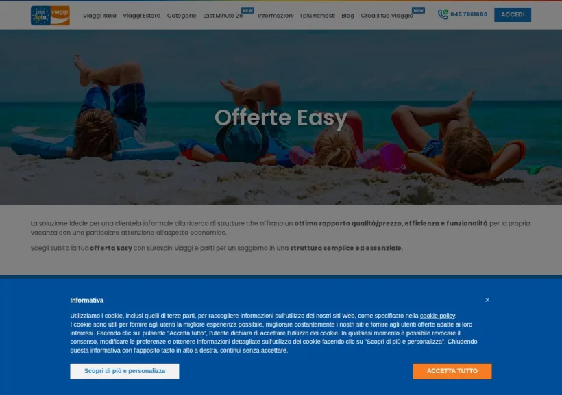 Schermata della pagina offerta di Eurospin Viaggi