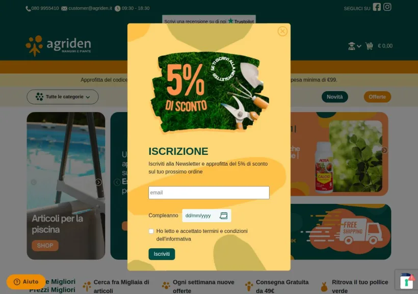 Schermata della pagina offerta di Agriden