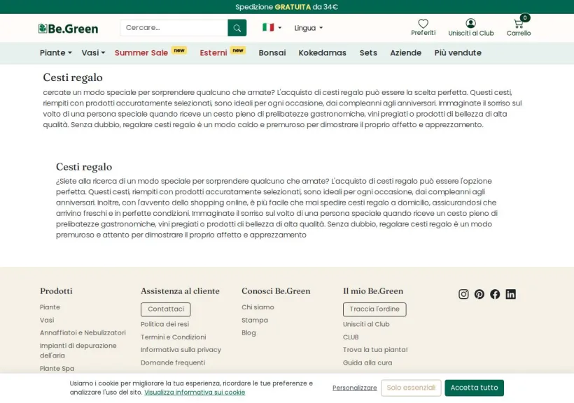 Schermata della pagina offerta di Be.Green