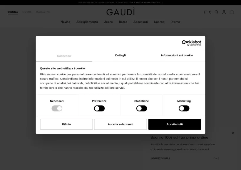 Schermata della pagina offerta di Gaudì
