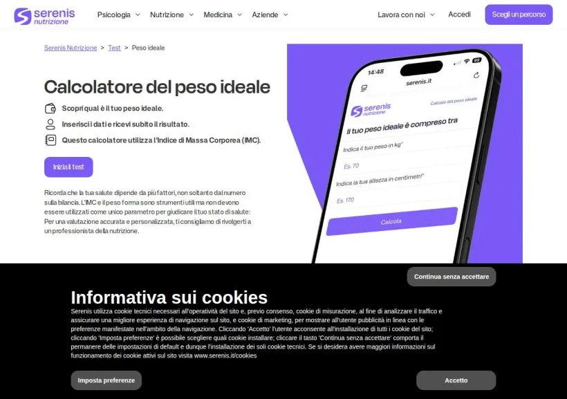 Schermata della pagina offerta di Serenis