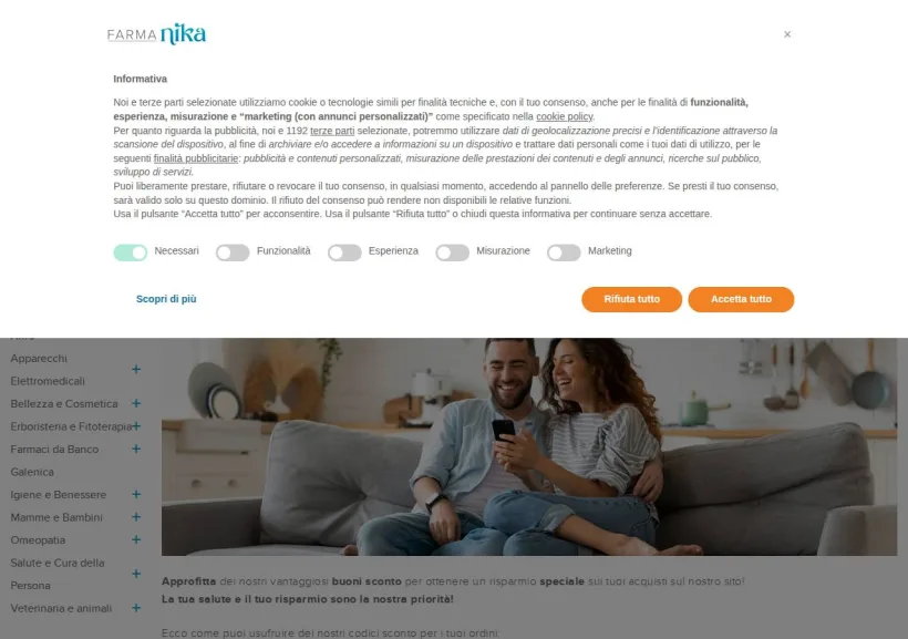 Schermata della pagina offerta di FarmaNika