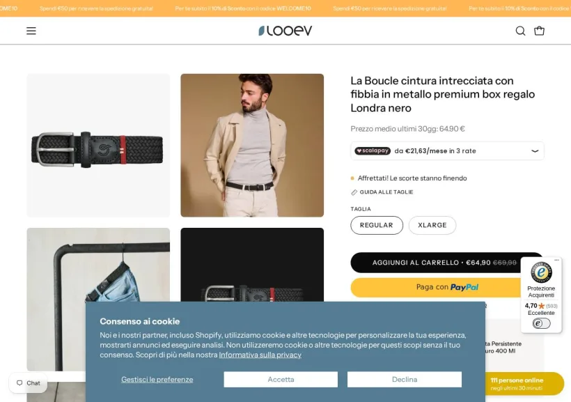 Schermata della pagina offerta di Looev
